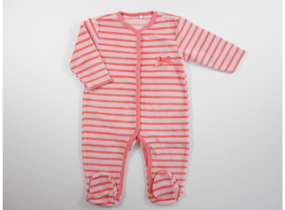 Pyjama Bébé Renne Rayé En Polaire Avec Pieds - Rouge - Marque 3M - Neuf Avec étiquettes