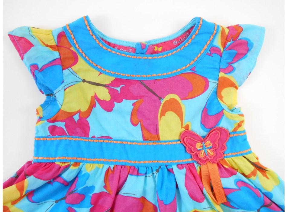 Robe Papillon Pour Fille - Taille 24 Mois - Marque Cotton Kids - Occasion En Très Bon état