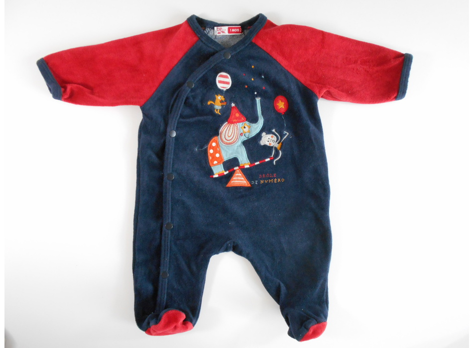 Pyjama Velours DPAM Bébé 6 Mois - Brodé, Couleur Prune, Occasion Très Bon état