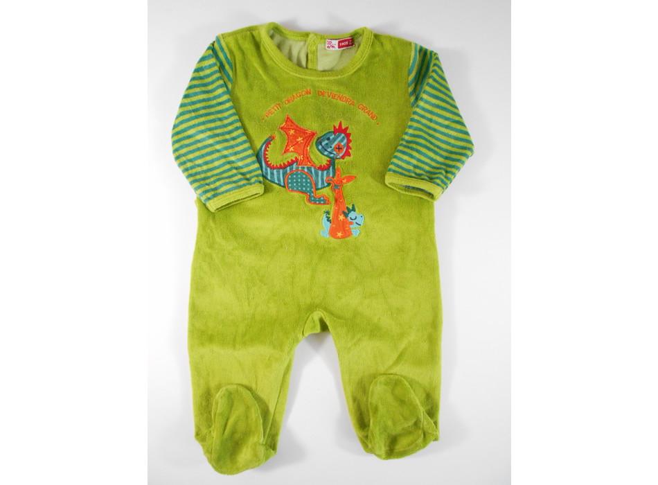 Pyjama Velours DPAM Bébé 6 Mois - Brodé, Couleur Prune, Occasion Très Bon état